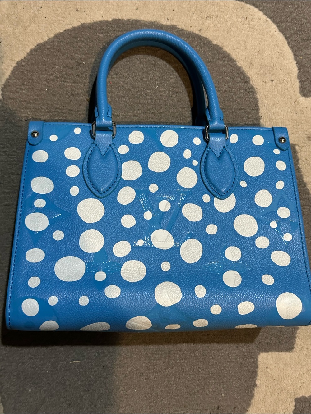 Blue Polka Dot Structured Satchel with Top Handles